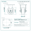 4 x 2 in gray rubber rigid caster reference drawing, side, front and top plate views with dimensions
