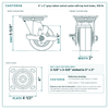 4 x 2 in gray rubber swivel caster with top lock brake reference drawing, side, front and top plate views with dimensions