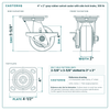4 x 2 in gray rubber swivel caster with side lock brake reference drawing, side, front and top plate views with dimensions
