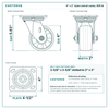 4 x 2 in nylon swivel caster reference drawing, side, front and top plate views with dimensions