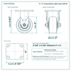 4 x 2 in polyurethane rigid caster reference drawing, side, front and top plate views with dimensions