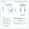 4 x 2 in high temp phenolic swivel caster reference drawing, side, front and top plate views with dimensions