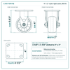 4 x 2 in nylon rigid caster reference drawing, side, front and top plate views with dimensions