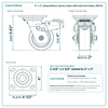 4 x 2 in polyurethane swivel caster with total lock brake reference drawing, side, front and top plate views with dimensions
