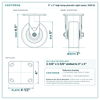 5 x 2 in high temp phenolic rigid caster reference drawing, side, front and top plate views with dimensions
