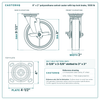 8 x 2 in polyurethane swivel caster with top lock brake reference drawing, side, front and top plate views with dimensions