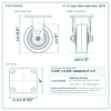 5 x 2 in gray rubber rigid caster reference drawing, side, front and top plate views with dimensions