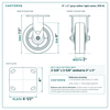6 x 2 in gray rubber rigid caster reference drawing, side, front and top plate views with dimensions