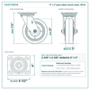 6 x 2 in gray rubber swivel caster reference drawing, side, front and top plate views with dimensions