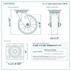 6 x 2 in nylon swivel caster reference drawing, side, front and top plate views with dimensions