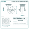5 x 2 in phenolic swivel caster with top lock brake reference drawing, side, front and top plate views with dimensions