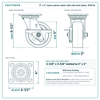 5 x 2 in nylon swivel caster with side lock brake reference drawing, side, front and top plate views with dimensions