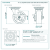 5 x 2 in polyolefin swivel caster with side lock brake reference drawing, side, front and top plate views with dimensions