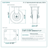 6 x 2 in high temp phenolic rigid caster reference drawing, side, front and top plate views with dimensions