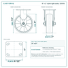 6 x 2 in nylon rigid caster reference drawing, side, front and top plate views with dimensions