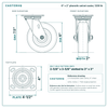 6 x 2 in phenolic swivel caster reference drawing, side, front and top plate views with dimensions