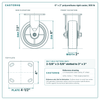 6 x 2 in polyurethane rigid caster reference drawing, side, front and top plate views with dimensions