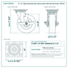 6 x 2 in high temp phenolic swivel caster with top lock brake reference drawing, side, front and top plate views with dimensions