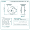 6 x 2 in polyurethane swivel caster with side lock brake reference drawing, side, front and top plate views with dimensions