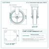 8 x 2 in polyurethane rigid caster reference drawing, side, front and top plate views with dimensions