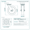 8 x 2 in phenolic swivel caster reference drawing, side, front and top plate views with dimensions