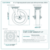 8 x 2 in high temp phenolic swivel caster with top lock brake reference drawing, side, front and top plate views with dimensions