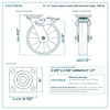 8 x 2 in nylon swivel caster with total lock brake reference drawing, side, front and top plate views with dimensions
