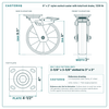 8 x 2 in nylon swivel caster with total lock brake reference drawing, side, front and top plate views with dimensions