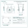 4 x 2 in solid polyurethane rigid caster reference drawing, side, front and top plate views with dimensions