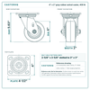 4 x 2 in gray rubber swivel caster reference drawing, side, front and top plate views with dimensions