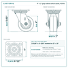4 x 2 in gray rubber swivel caster reference drawing, side, front and top plate views with dimensions