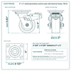4 x 2 in solid polyurethane swivel caster with total lock brake reference drawing, side, front and top plate views with dimensions