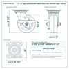 5 x 2 in high temp phenolic swivel caster with side lock brake reference drawing, side, front and top plate views with dimensions