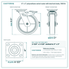 8 x 2 in polyurethane swivel caster with total lock brake reference drawing, side, front and top plate views with dimensions