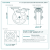 6 x 2 in nylon swivel caster with total lock brake reference drawing, side, front and top plate views with dimensions