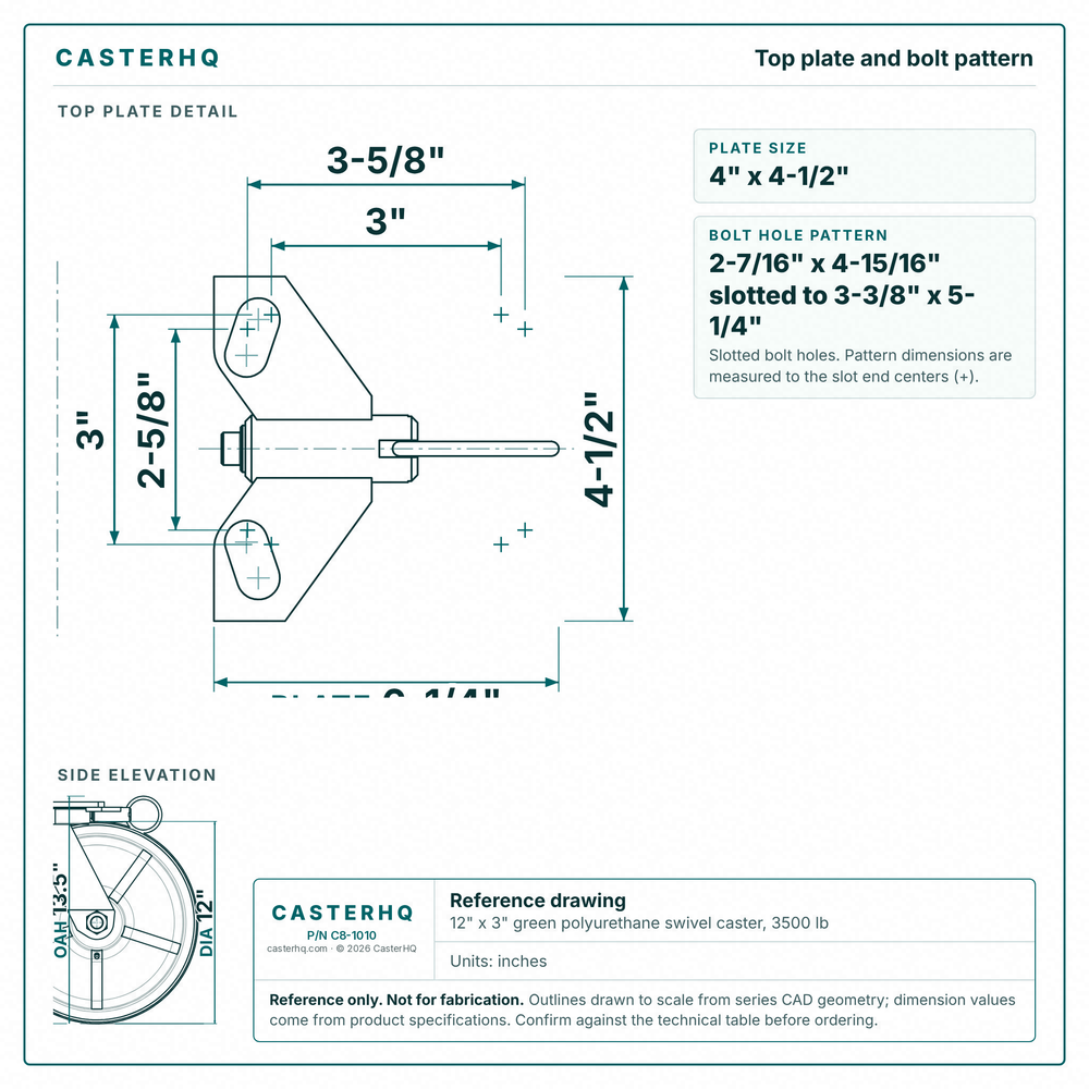 Top plate bolt pattern drawing, ["4-1/2\" x 6-1/4\""] plate, slotted bolt holes