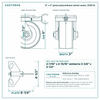 6 x 3 in green polyurethane swivel caster reference drawing, side, front and top plate views with dimensions