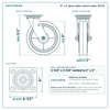 8 x 2 in gray rubber swivel caster reference drawing, side, front and top plate views with dimensions