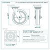 8 x 2 in polyurethane swivel caster with total lock brake reference drawing, side, front and top plate views with dimensions