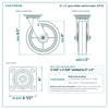8 x 2 in gray rubber swivel caster reference drawing, side, front and top plate views with dimensions