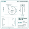8 x 3 in steel swivel caster reference drawing, side, front and top plate views with dimensions