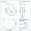 8 x 3 in steel rigid caster reference drawing, side, front and top plate views with dimensions