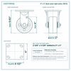 4 x 2 in black nylon rigid caster reference drawing, side, front and top plate views with dimensions