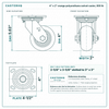 4 x 2 in orange polyurethane swivel caster reference drawing, side, front and top plate views with dimensions