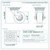 4 x 2 in maroon polyurethane swivel caster reference drawing, side, front and top plate views with dimensions