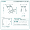 4 x 2 in orange polyurethane swivel caster reference drawing, side, front and top plate views with dimensions