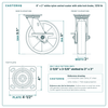 8 x 2 in white nylon swivel caster with side lock brake reference drawing, side, front and top plate views with dimensions