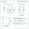 4 x 2 in phenolic rigid caster reference drawing, side, front and top plate views with dimensions