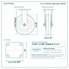 8 x 2 in phenolic rigid caster reference drawing, side, front and top plate views with dimensions