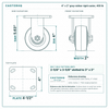 4 x 2 in gray rubber rigid caster reference drawing, side, front and top plate views with dimensions